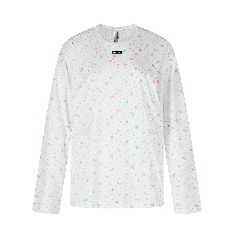 Damen Langarmshirt mit zartem Blumenprint und Rundhalsausschnitt Echoarchiv