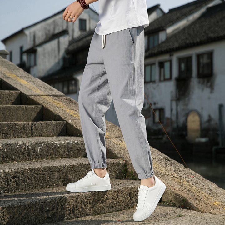 Herren nan tapered Leinen-Baumwoll-Jogger mit Kordelzug, elastischem Knöchelbündchen und schlanker Silhouette Echo Archiv