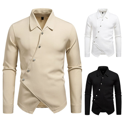 Herren Exklusive Hemdbluse mit asymmetrischem Schnitt und eleganten Knopfdetails Echoarchiv
