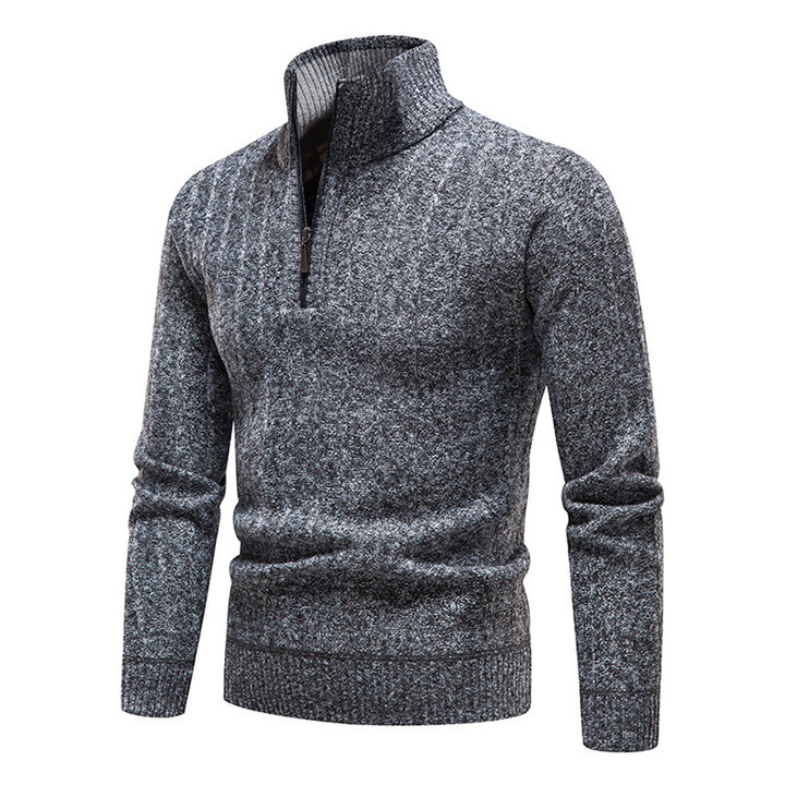 Herren eleganter Strickpullover mit kurzem Reißverschluss und strukturierter Oberfläche Echoarchiv