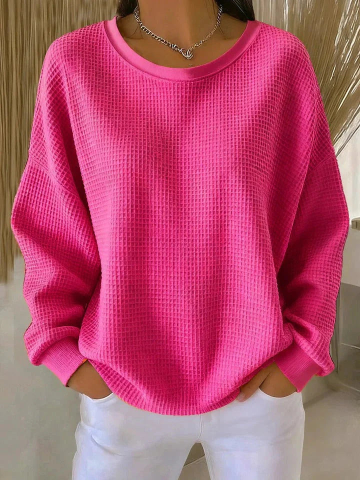 Damen Oversize Waffelstrick-Sweatshirt mit Rundhalsausschnitt Echoarchiv