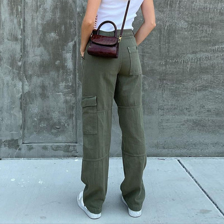 Damen Hochtaillierte Relaxed-Cargo-Hose mit weitem Bein und Knieabnähern Echo Archiv