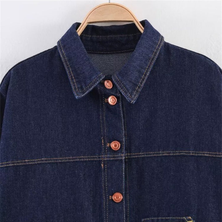 Damen Oversize-Jeansjacke mit kastigem Cropped-Schnitt, aufgesetzten Taschen und Kontrastnähten Echo Archiv