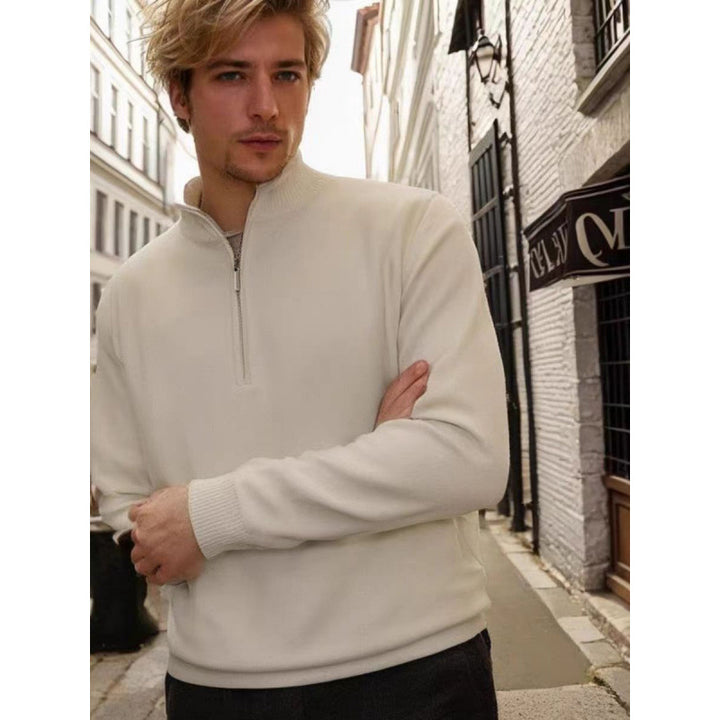 Herren Feinstrick-Halbzip-Pullover mit Stehkragen und Rippbündchen Echoarchiv