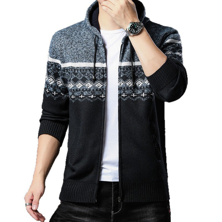 Herren Strick-Zip-Hoodie mit Norwegermuster, Kapuze und Eingrifftaschen Echo Archiv