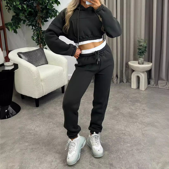 Damen Kurzschnitt-Kapuzenpullover und Hochtaillierte Jogginghose Set – Avérine