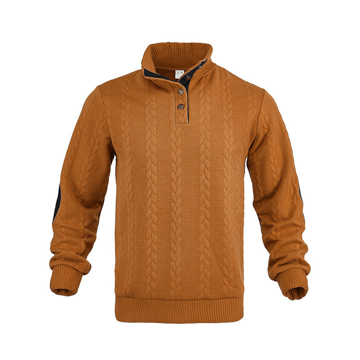 Herren Strickpullover mit strukturiertem Kabelmuster und kurzen Knopfdetails Echoarchiv
