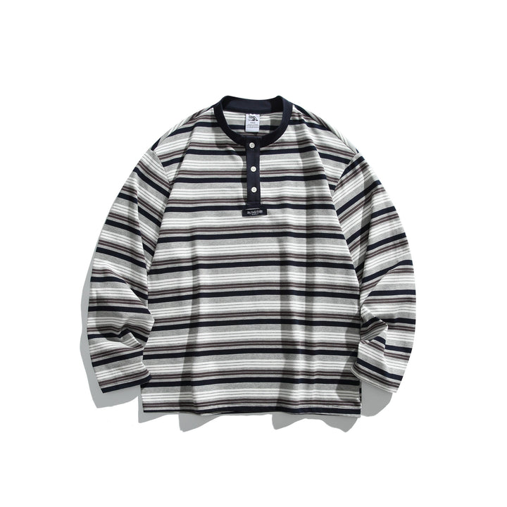 Unisex Oversize-Henleyshirt mit Knopfleiste, Streifenstruktur und geripptem Halsbund Echoarchiv