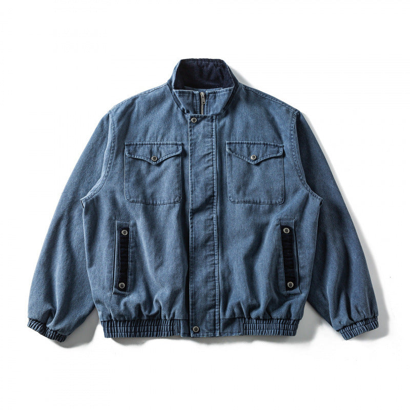 Herren Kastenförmige Canvas-Blousonjacke mit Cordbesatz, Stehkragen und elastischem Saum Echo Archiv