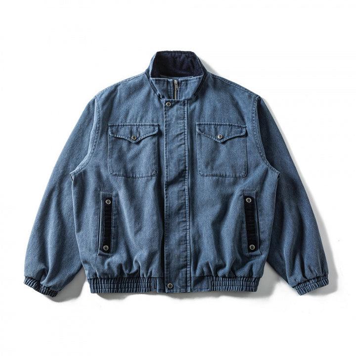 Herren Kastenförmige Canvas-Blousonjacke mit Cordbesatz, Stehkragen und elastischem Saum Echo Archiv