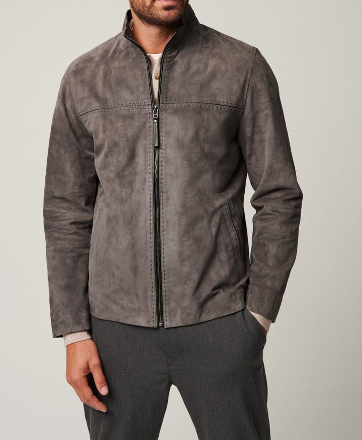 Herren elegante Lederjacke im minimalistischen Design mit hohem Kragen Echoarchiv