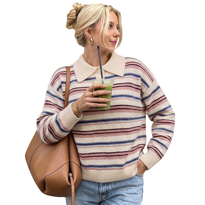 Damen Gestreifter Pullover mit Kragen Echo Archiv