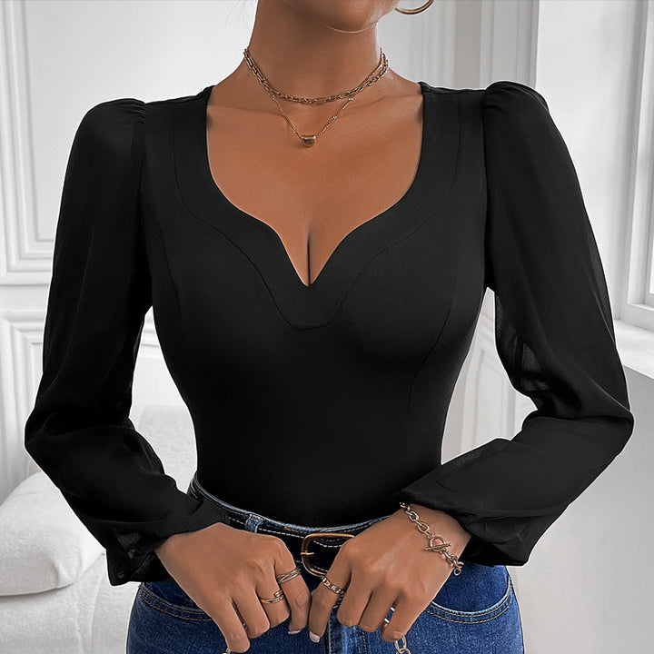 Damen Figurbetontes Body-Top mit herzförmigem Ausschnitt, Puffärmeln und taillierter Silhouette – Bodéline