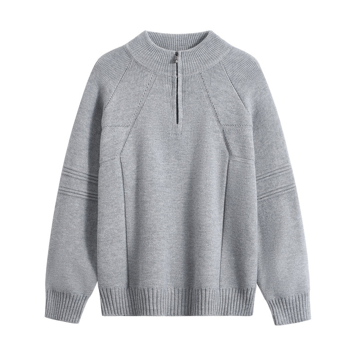 Unisex Oversize-Strickpullover mit Halbreißverschluss und geripptem Stehkragen Echoarchiv