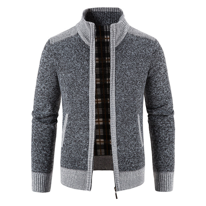 Herren nan gefütterte Reißverschluss-Strickjacke mit Stehkragen, wärmender Karofleece-Innenseite und gerippten Bündchen Echo Archiv