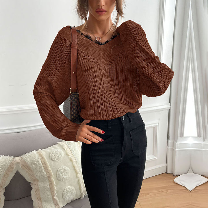 Damen Oversize V‑Ausschnitt Feinstrickpullover mit überschnittener Schulter und Rippbündchen Echoarchiv