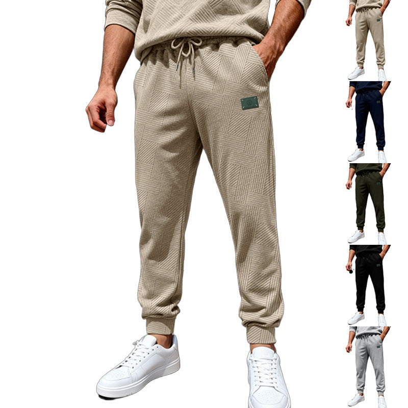 Herren Strukturierte Jogginghose mit geometrischer Waffelstruktur und elastischen Bündchen – Sorevano