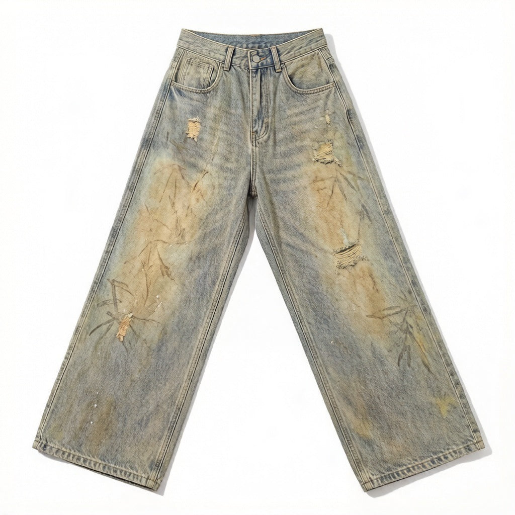 Herren Modische Baggy-Jeans mit kreativen Waschungen Echoarchiv