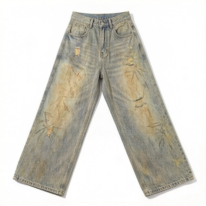 Herren Modische Baggy-Jeans mit kreativen Waschungen Echoarchiv