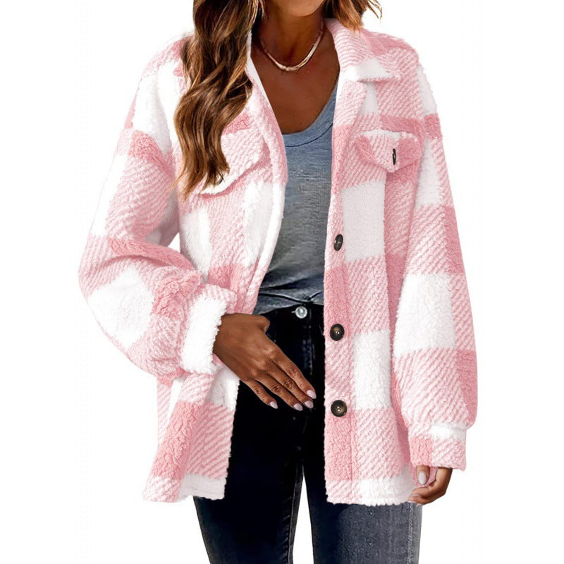 Damen Karierte Teddy‑Hemdjacke im Oversize‑Shacket‑Stil Echo Archiv