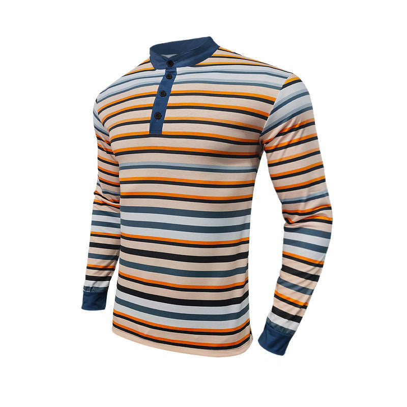 Herren langärmliges gestreiftes Henley-Shirt Echoarchiv