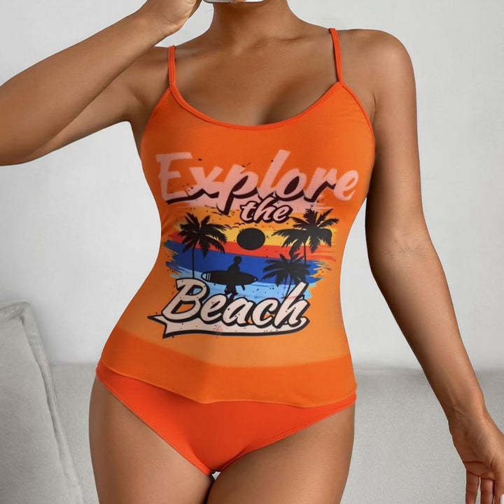 Damen Tankini-Set mit sportlichem Grafikdesign und hoch tailliertem Höschen Echo Archiv