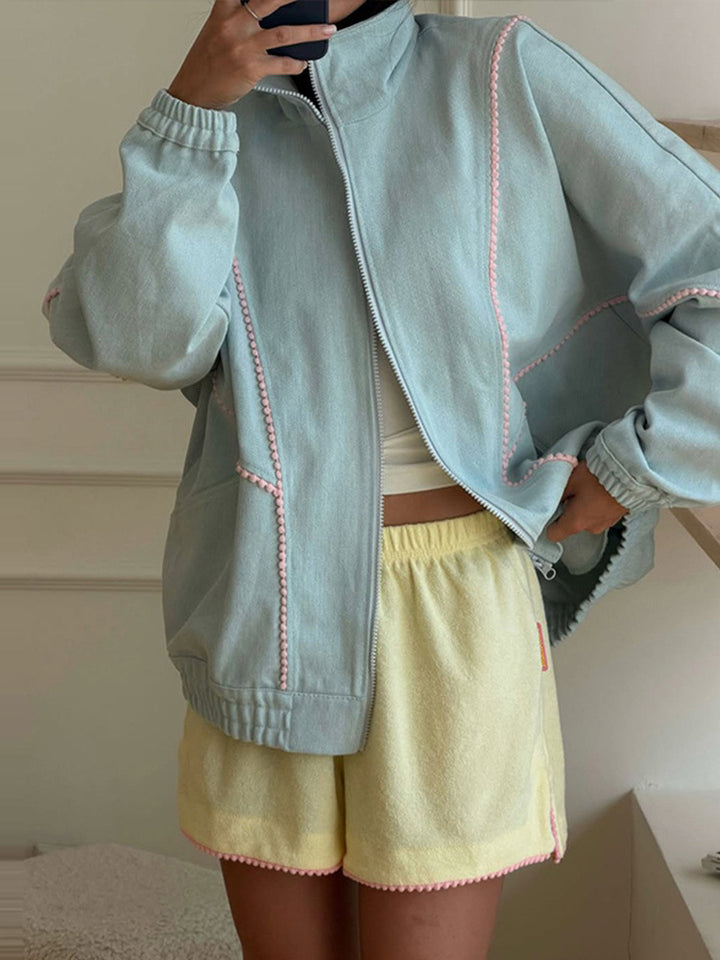 Damen Frottee-Loungewear-Set mit Reißverschluss-Jacke, Oversize-Schnitt & Pompon-Besatz Echoarchiv