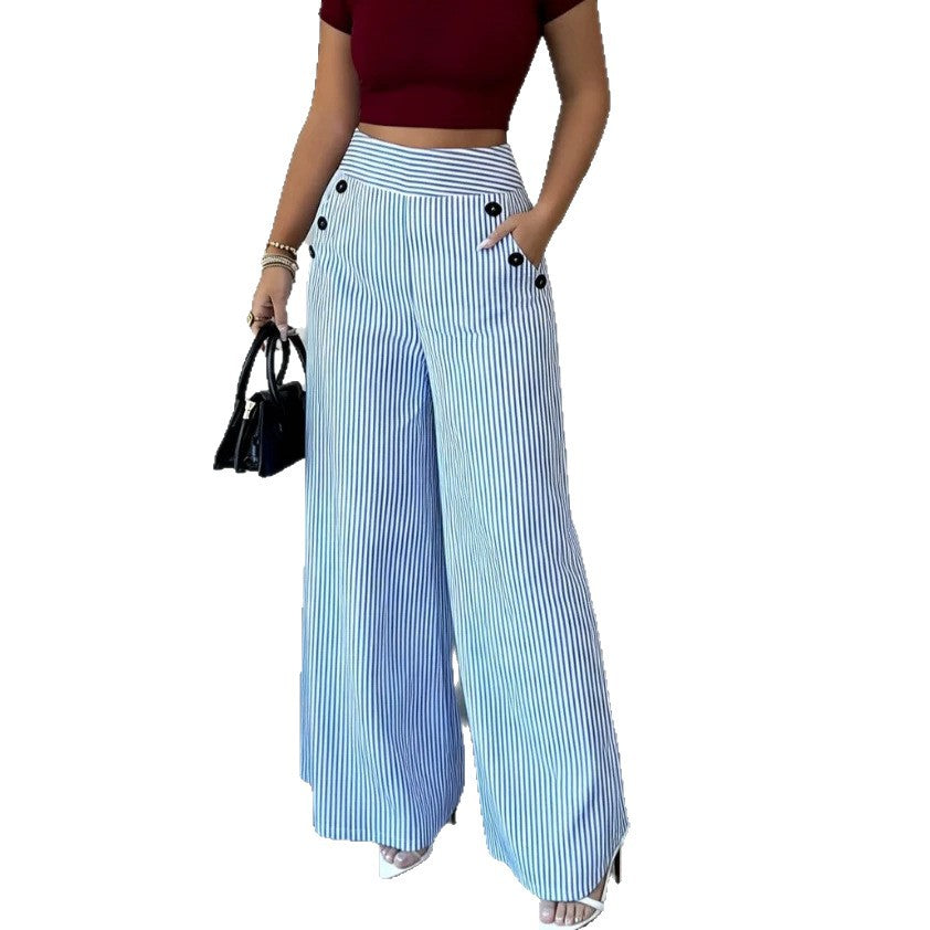 Damen nan hochgeschnittene Palazzo-Hose mit maritimen Knopfdetails und weitem Bein Echo Archiv