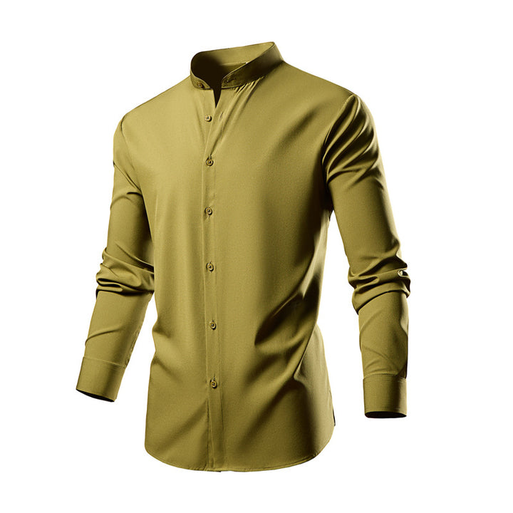 Herren Langarm-Kimonohemd mit modernem Stehkragen und eleganten Knopfdetails Echoarchiv