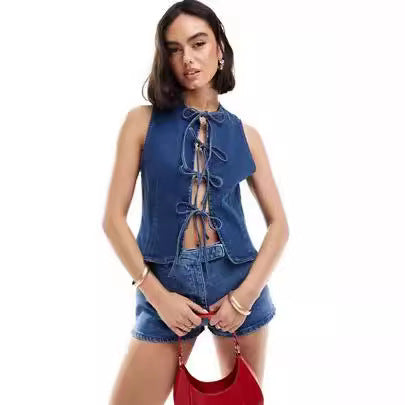 Damen Denim Bustier-Top mit verspieltem Schnürdetail Echo Archiv
