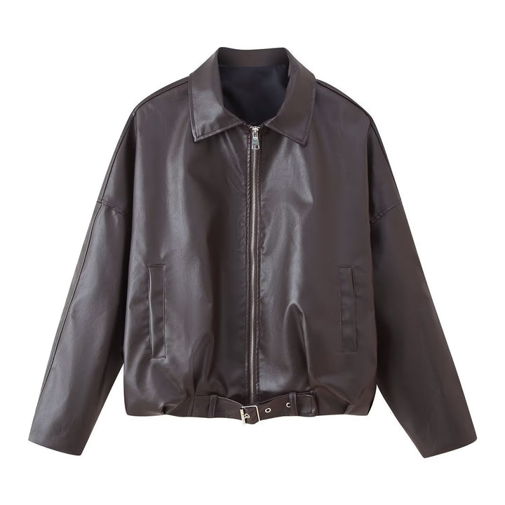 Damen Oversized Lederimitat-Blouson mit Taillengürtel Echo Archiv