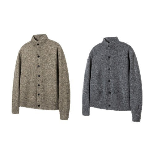 Damen Strick-Cardigan mit Stehkragen, durchgehender Knopfleiste und geripptem Saum Echoarchiv