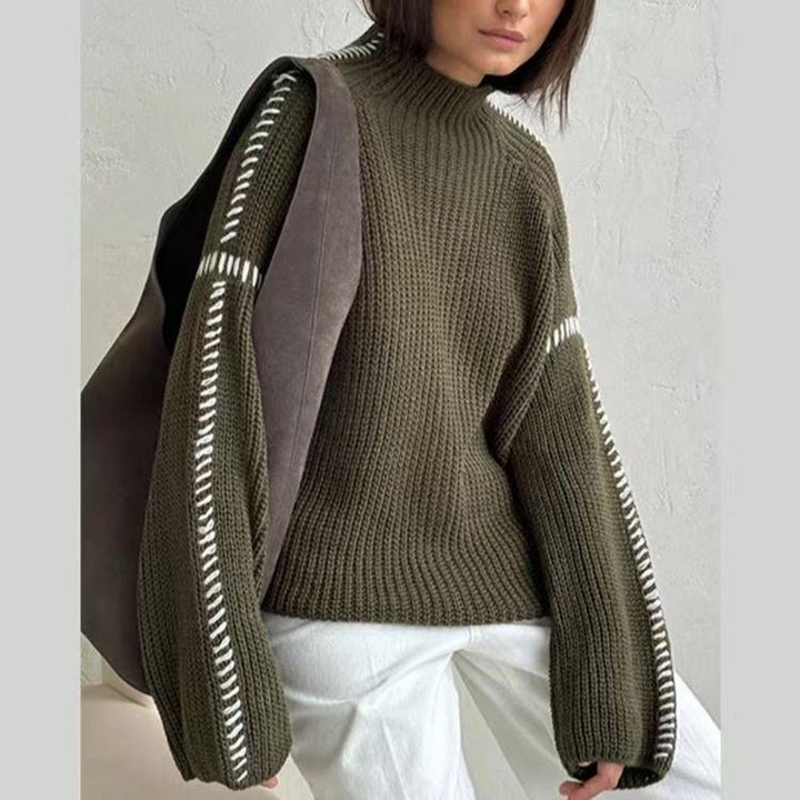 Damen nan Grobstrick-Oversize-Pullover mit hoher Rollkragenkante und Zierstich-Ärmeln Echo Archiv