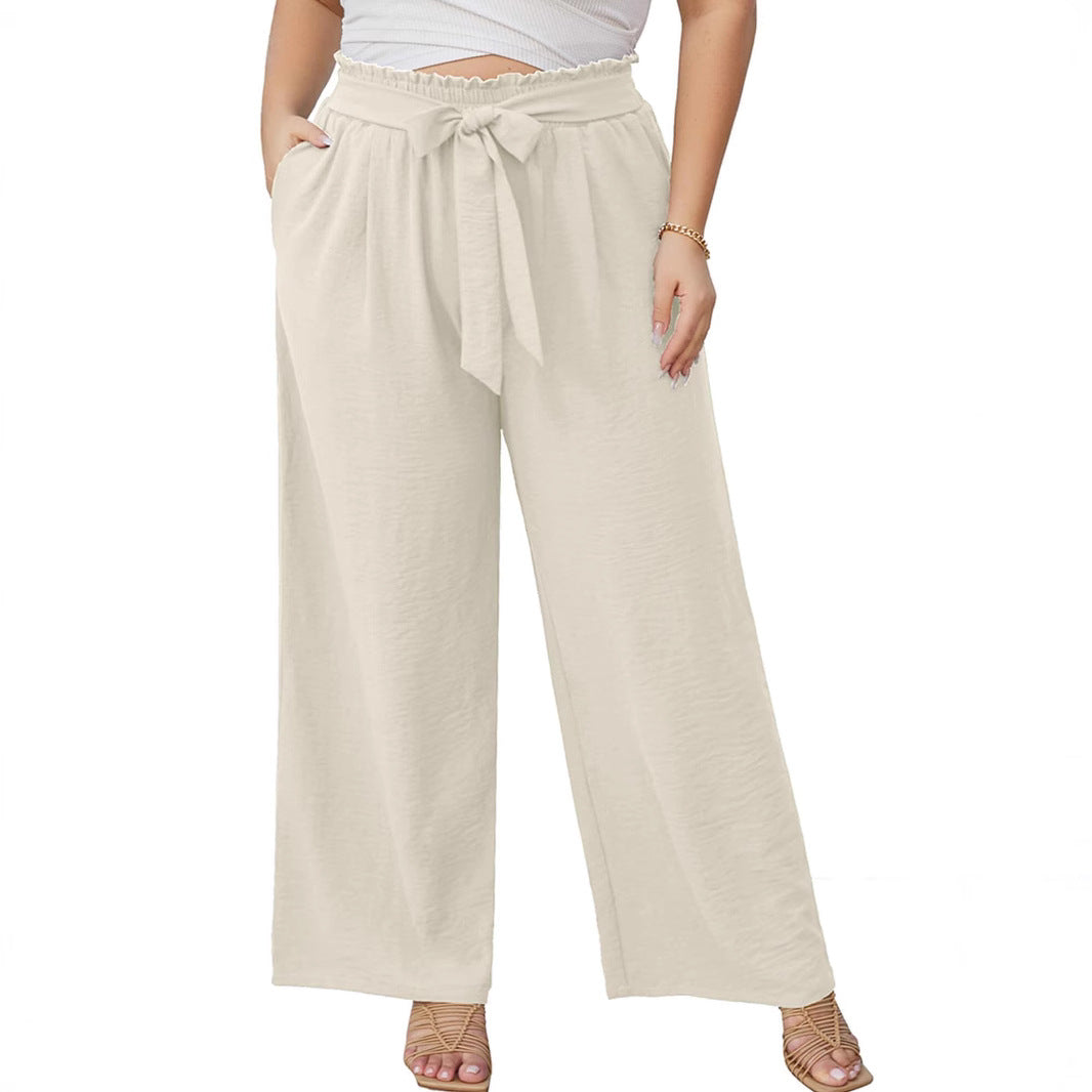Damen Paperbag-Hose mit weitem Bein, Gummizug, Bindegürtel und Eingrifftaschen Echo Archiv