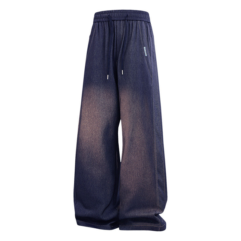 Damen Weite Denim-Jogginghose mit Elastischem Bund, Tunnelzug & Vintage-Waschung Echoarchiv