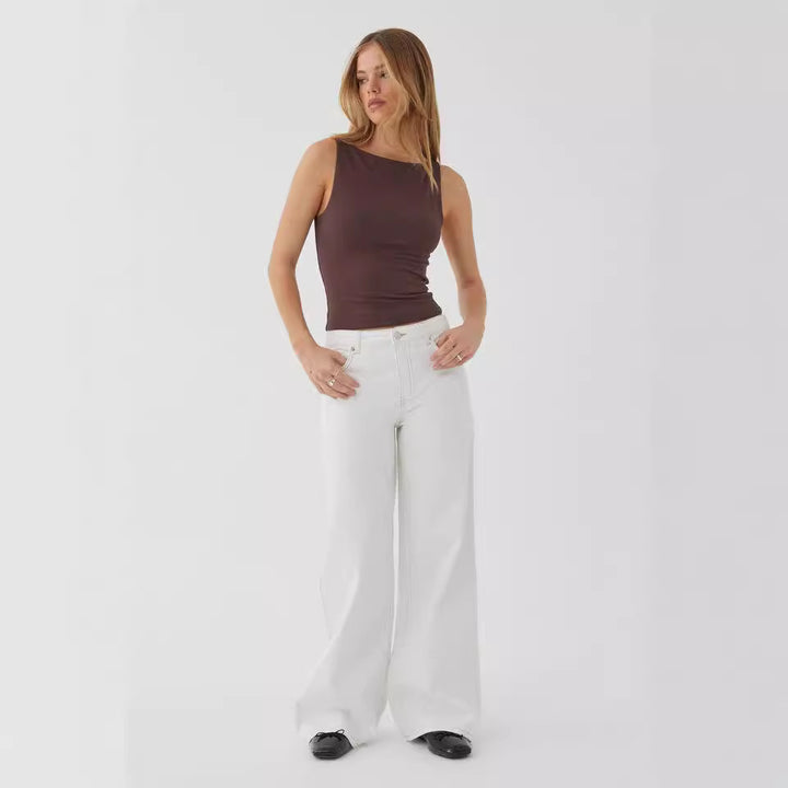 Damen nan weites Denim Hosenmodell mit tiefem Bund und weitem Schlag Echo Archiv