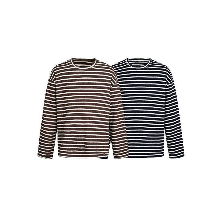 Unisex Gestreifter Breton-Pullover mit Rundhalsausschnitt und Oversize-Schnitt Echoarchiv