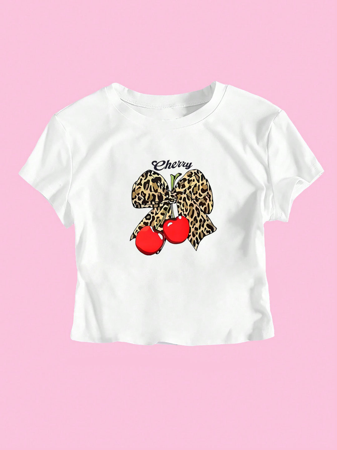 Damen Crop-T-Shirt mit verspieltem Leoparden-Schleifenmotiv und fruchtigem Print Echo Archiv