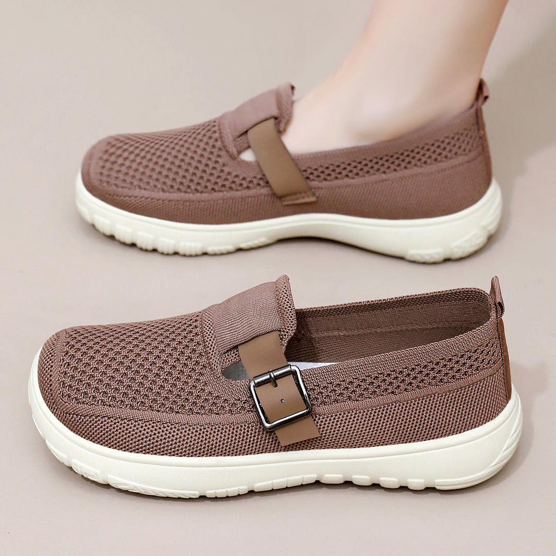 Damen nan atmungsaktiver Strick-Slip-On mit verstellbarer Metallschnalle und federnder Leicht-EVA-Sohle Echo Archiv