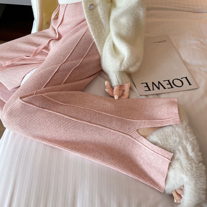 Damen Modische Rippstrick-Hose mit seitlichen Schlitzen Echo Archiv
