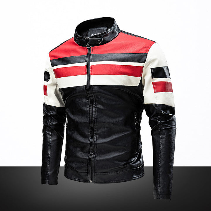 Herren Lederimitat-Bikerjacke im Retro-Racing-Design – Valtoré