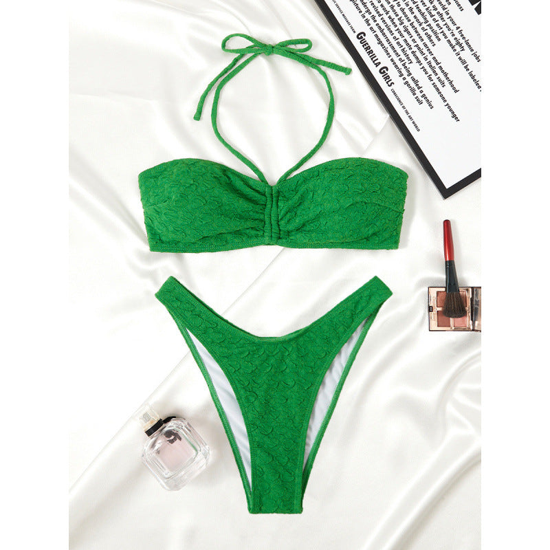 Damen Bandeau Bikini mit verstellbaren Trägern und exquisitem Texturmuster Echo Archiv