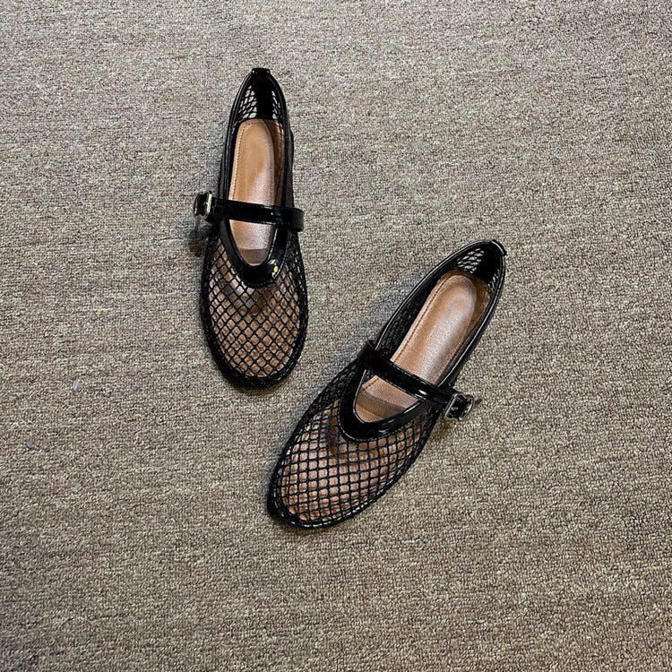 Damen Atmungsaktive Netz-Ballerinas im Mary-Jane-Stil mit verstellbarem Riemen – Lioré