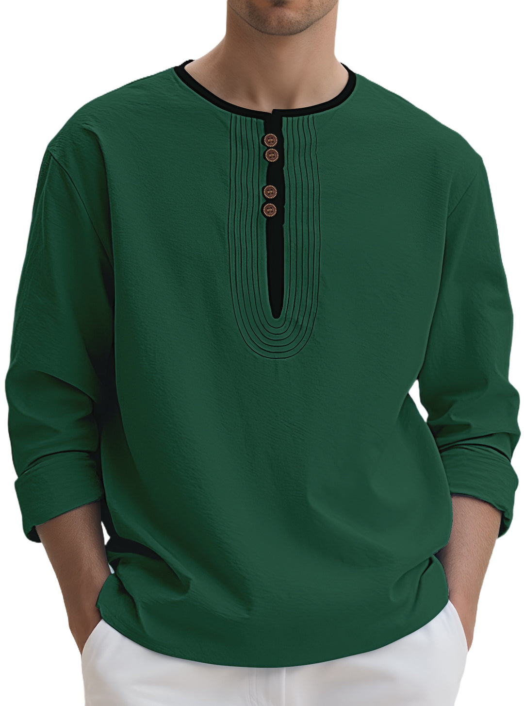 Herren Langarmshirt mit dekorativem Knopfverschluss Echoarchiv