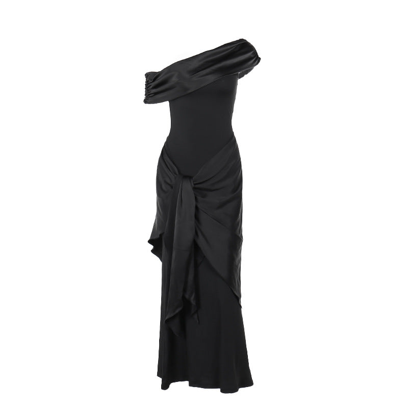 Damen bodenlanges Abendkleid mit asymmetrischem Schnitt und tiefem V-Ausschnitt Echo Archiv