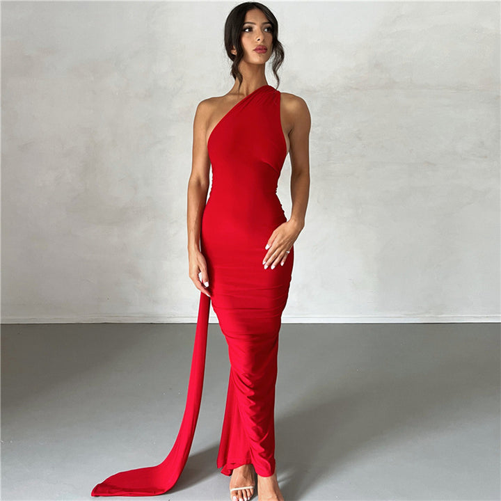 Damen Elegantes bodenlanges One-Shoulder Kleid Echo Archiv