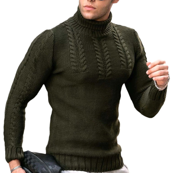 Herren gehobener Strickpullover mit hohen Kragen und detailreichen Zopfmuster Echoarchiv