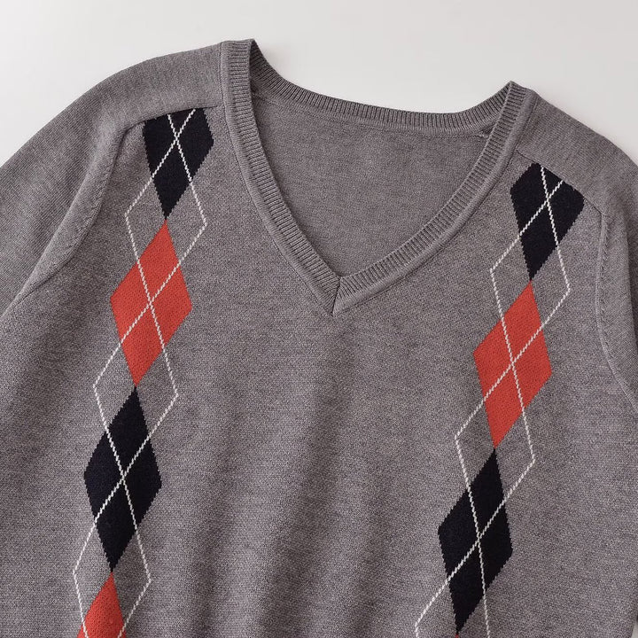 Damen V‑Ausschnitt Pullover mit Rautenmuster und legerer Oversize-Passform Echoarchiv