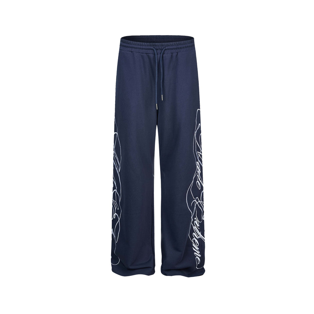 Damen Weiche Loungehose mit weitem Bein, elastischem Bund und Statementdruck Echoarchiv
