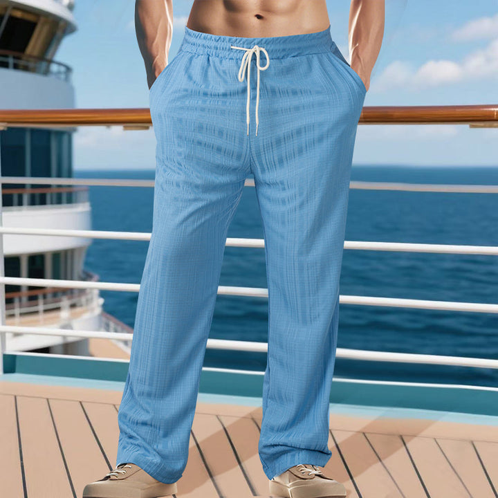 Herren Leichtgewichtige Struktur-Loungehose mit elastischem Tunnelzugbund und geradem Relaxed-Fit – Sorevano